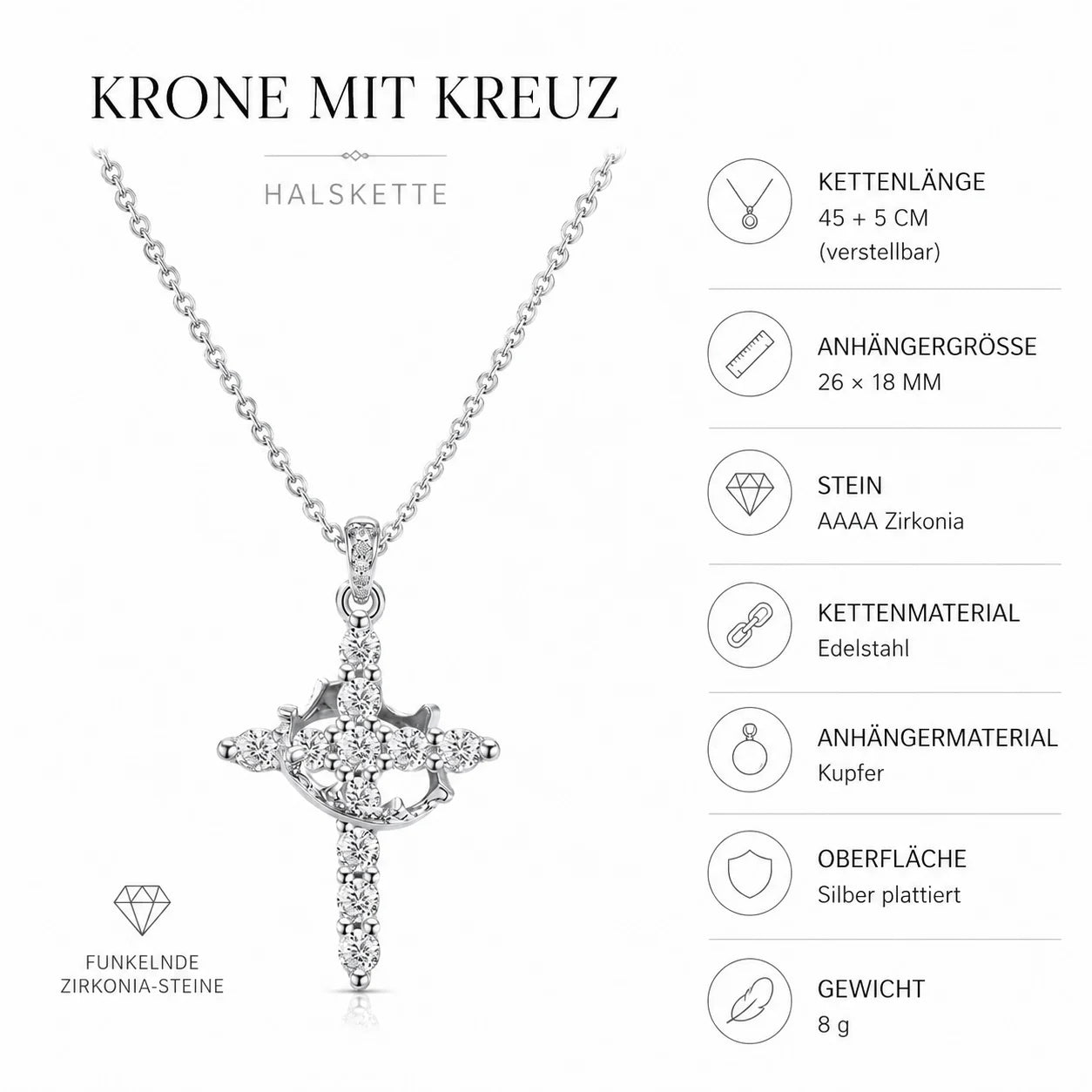 VELORA | Krone & Kreuz Halskette