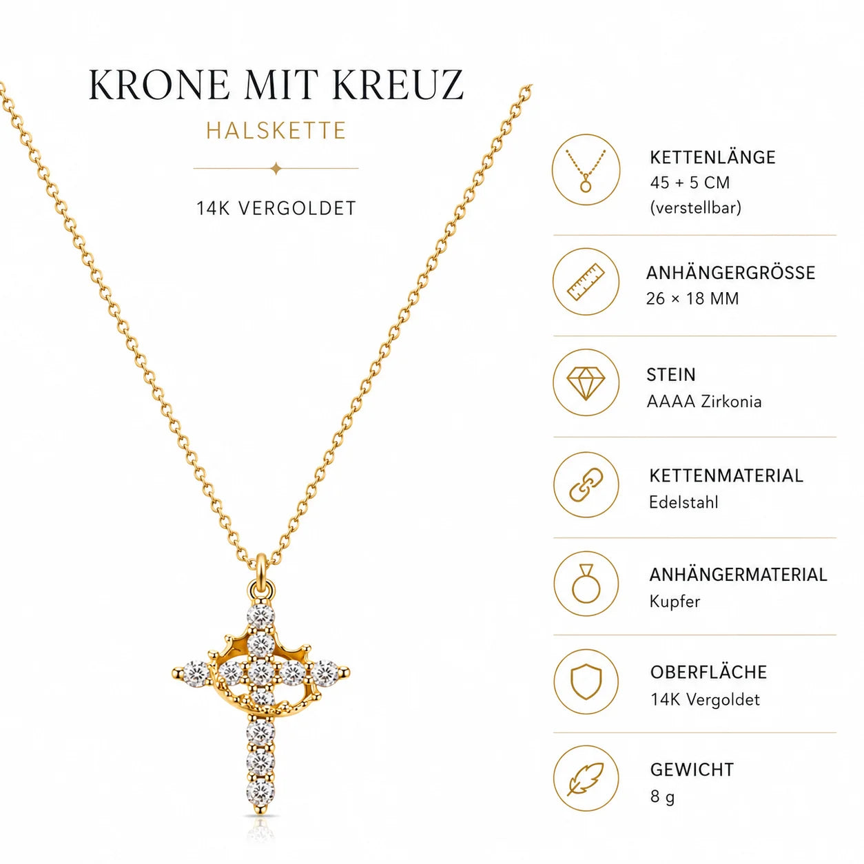 VELORA | Krone & Kreuz Halskette